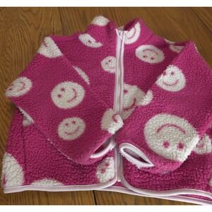 Girls Sherpa Zip up Jacket With Smiley Face Design